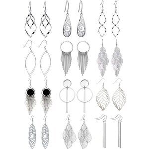 12 Pairs of Vintage Boho Drop Dangle Earrings - Eye-Catching Fashion Jewelry